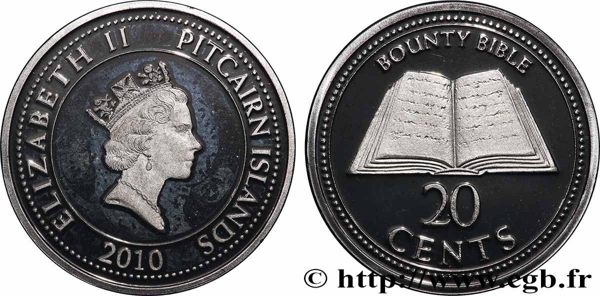 PITCAIRN ISLANDS 20 Cents Proof Elisabeth II / bible du Bounty 2010  MS 