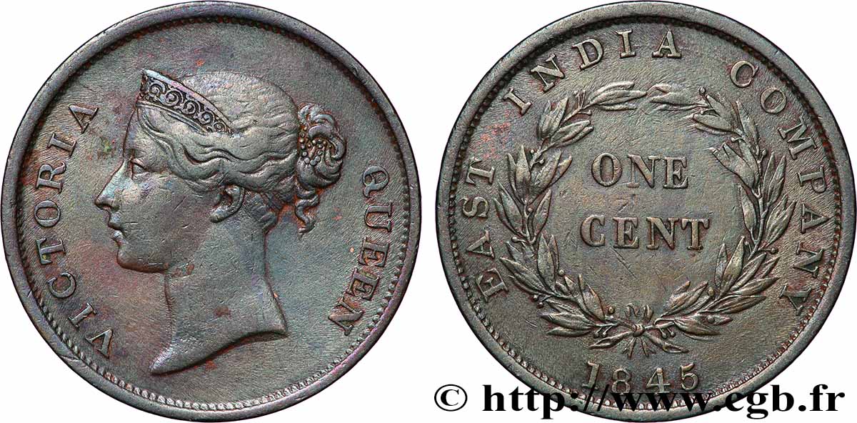 STRAITS SETTLEMENTS 1 Cent Victoria East India Company 1845  SS 