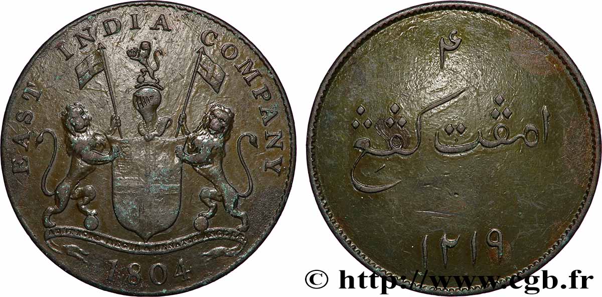 INDES BRITANNIQUES 4 Kepings an 1219 - frappe pour Sumatra 1804 Soho fSS 