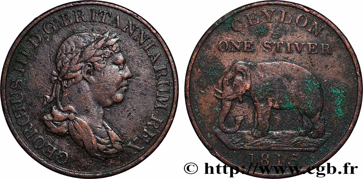 CEYLON 1 Stiver Georges III / éléphant 1815  fSS 