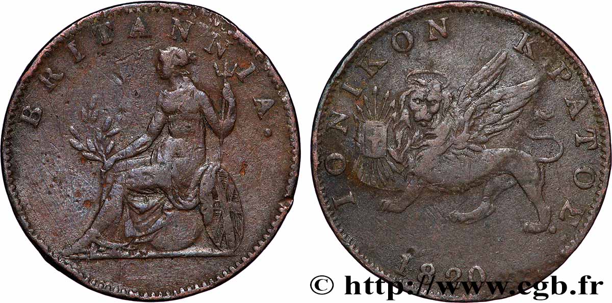 IONISCHE INSELN 2 Lepta lion ailé / Britannia 1820  S 
