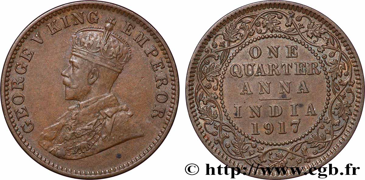 BRITISCH-INDIEN 1/4 Anna Georges V 1917 Calcutta fVZ 