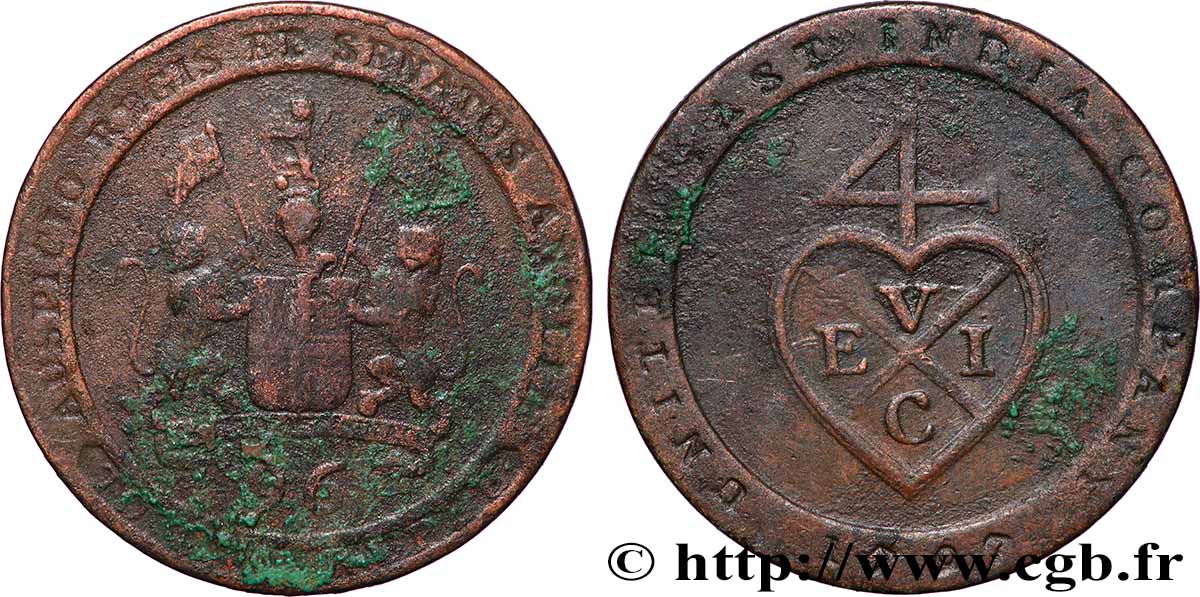 BRITISCH-INDIENS -  BRITISCHEN-OSTINDIEN-KOMPANIE - PRÄSIDENTSCHAFT MADRAS 1/2 Dub (1/96 Rupee) 1797 Soho fSS 