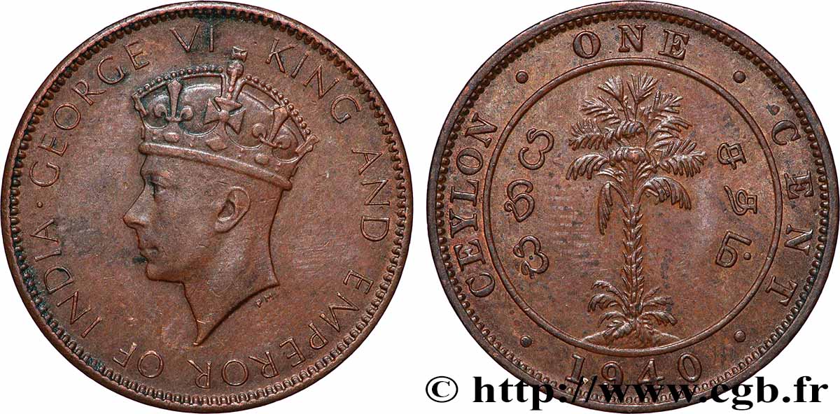 CEYLON 1 Cent Georges VI 1940  VZ 