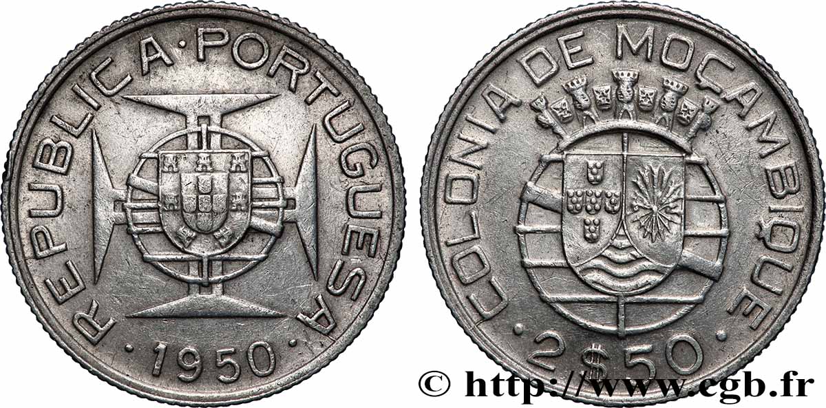 MOZAMBIK 2 1/2 Escudos colonie portugaise du Mozambique 1950 Lisbonne fVZ 