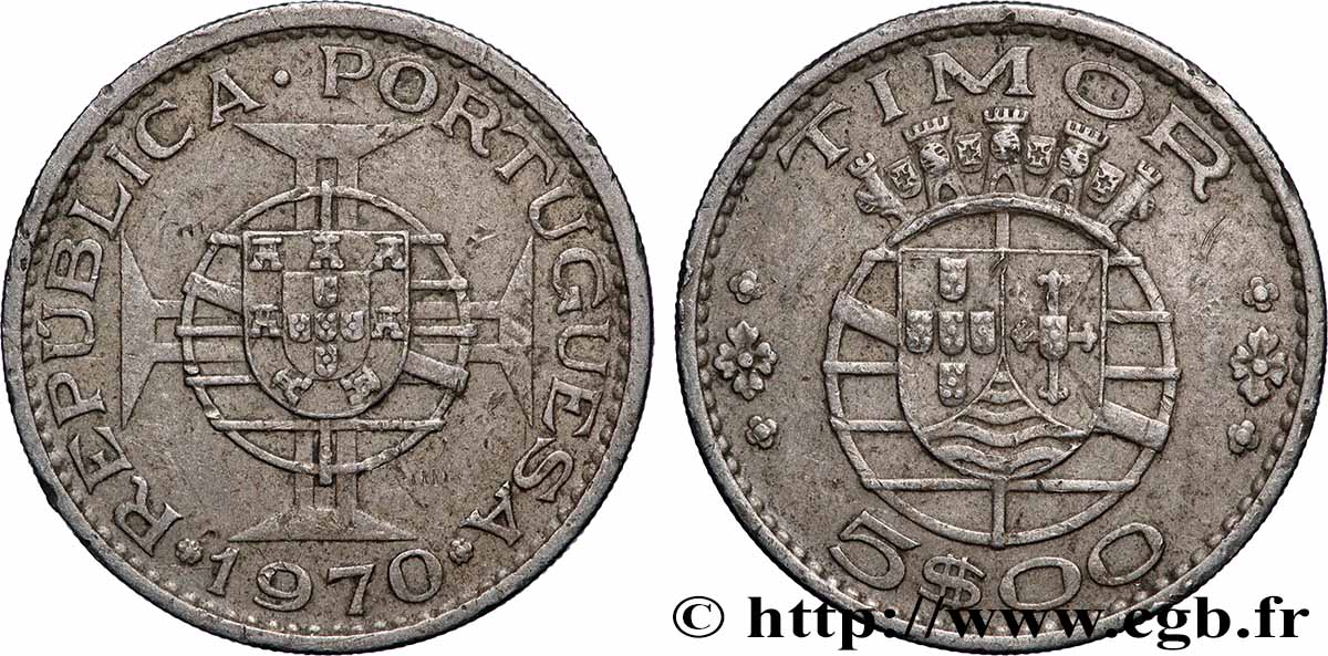 TIMOR 5 Escudos Colonie Portugaise 1970 Lisbonne fVZ 