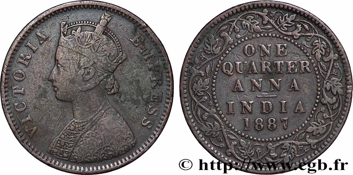 BRITISCH-INDIEN 1/4 Anna Victoria 1887 Bombay fSS 