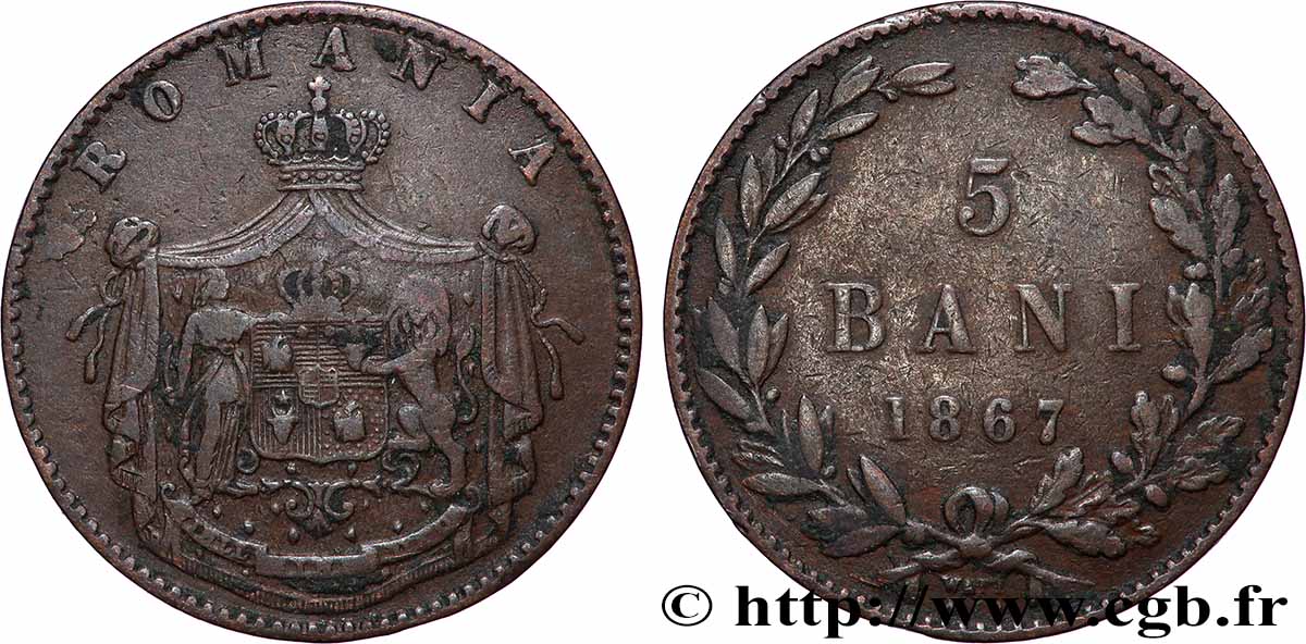 RUMÄNIEN 5 Bani 1867 James Watt & Co S 