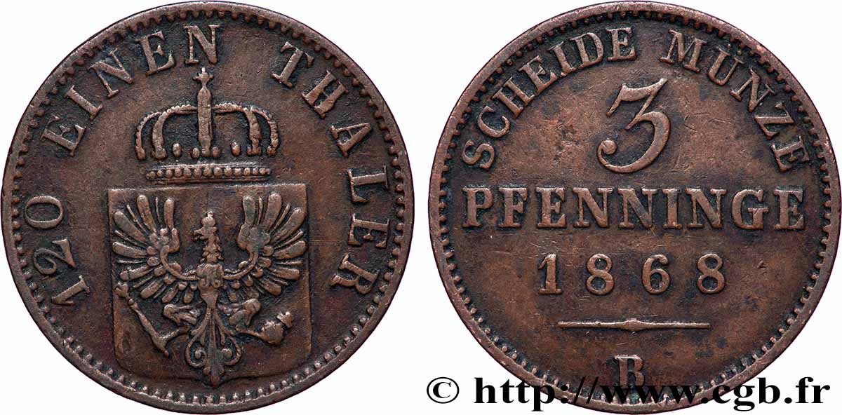 GERMANIA - PRUSSIA 3 Pfenninge Royaume de Prusse 1868 Hanovre - B BB 