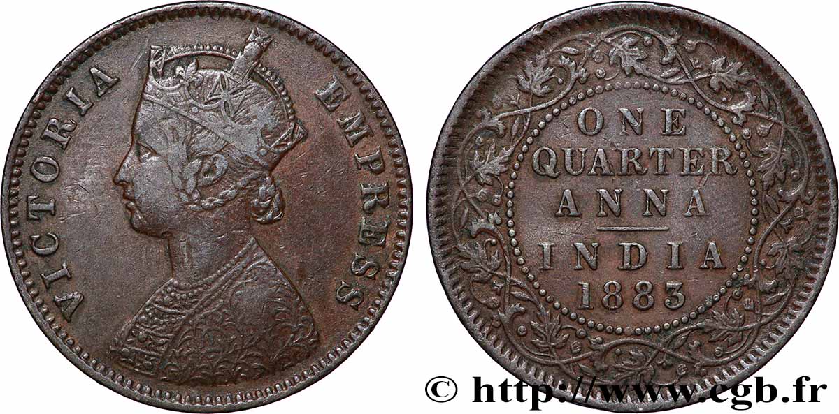 BRITISH INDIA 1/4 Anna Victoria 1883 Calcutta XF 