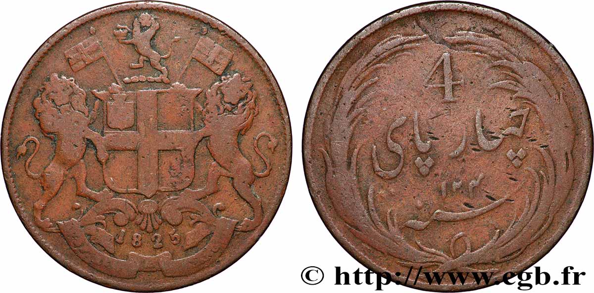 BRITISCH-INDIENS -  BRITISCHEN-OSTINDIEN-KOMPANIE - PRÄSIDENTSCHAFT MADRAS 4 Paisa 1825 Calcutta S 