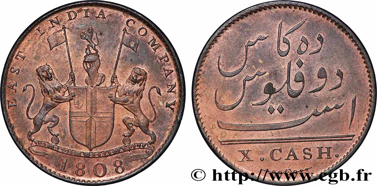 INDIEN 10 Cash Madras East India Company 1808  fVZ 