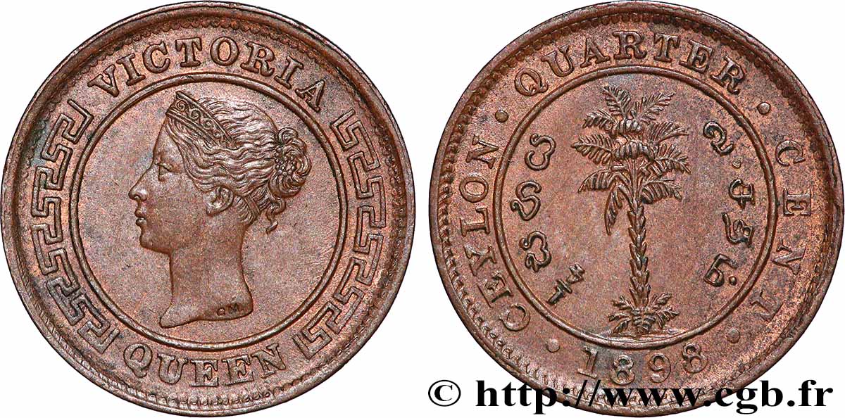 CEILáN 1/4 Cent Victoria 1898  EBC 
