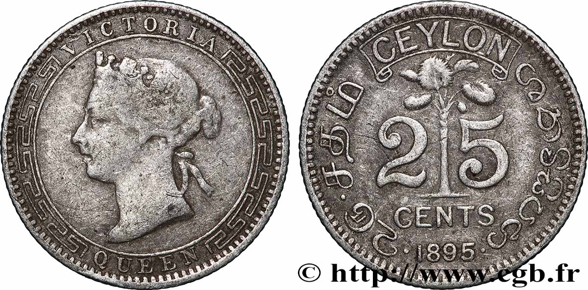 CEYLON 25 Cents Victoria 1895  q.BB/BB 