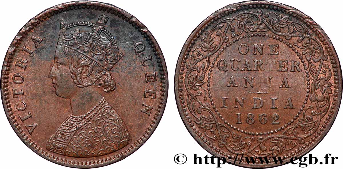 BRITISCH-INDIEN 1/4 Anna Victoria 1862 Calcutta fVZ 