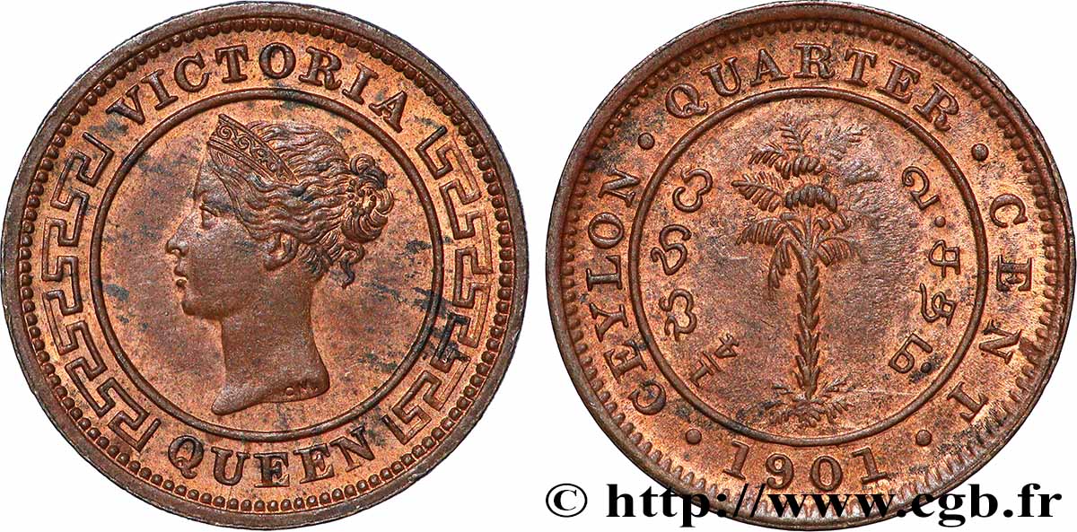 CEYLAN 1/4 Cent Victoria 1901  SUP 