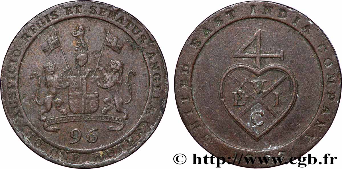 INDES BRITANNIQUES - COMPAGNIE ORIENTALE DES INDES - PRÉSIDENCE DE MADRAS 1/2 Dub (1/96 Rupee) 1797 Soho TB+ 