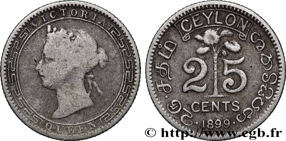 CEYLAN 25 Cents Victoria 1899  TB/TB+ 