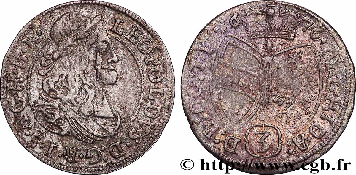 AUSTRIA - COUNTY OF TYROL - LEOPOLD I 3 Kreuzer 1676 Vienne XF 