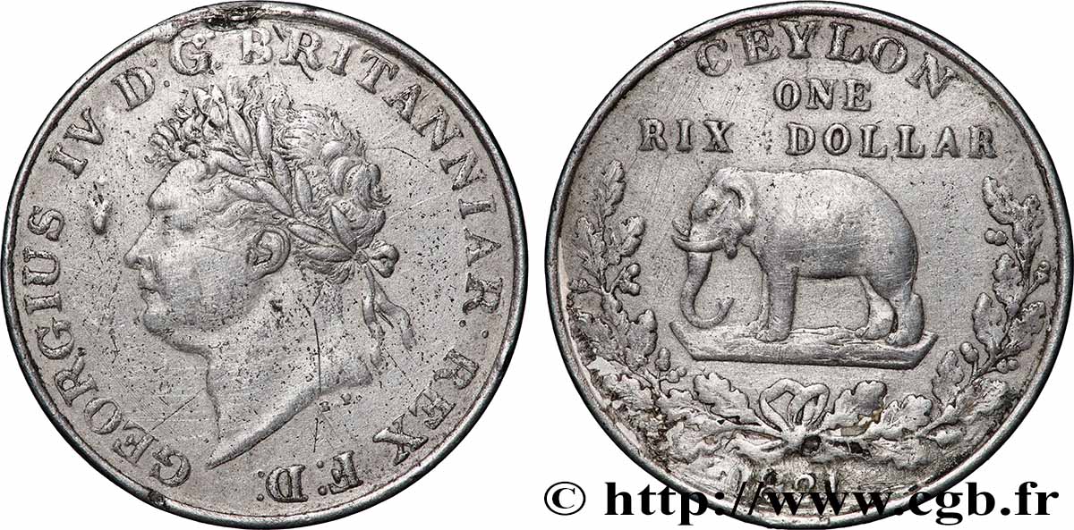 CEYLON 1 Rixdollar Georges III 1821  VF 