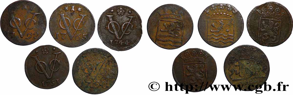 INDES NEERLANDAISES Lot de 5 x 1 Duit Années diverses  TTB 