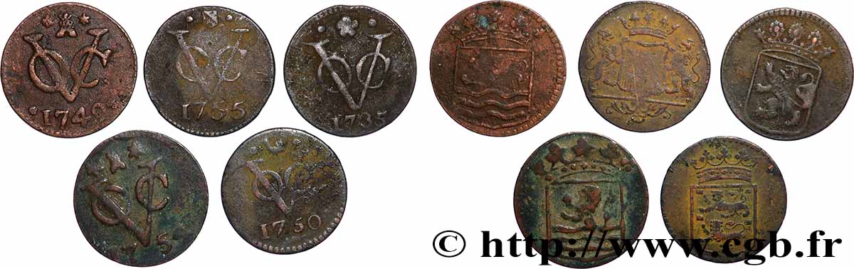 INDES NEERLANDAISES Lot de 5 x 1 Duit Années diverses  TTB 