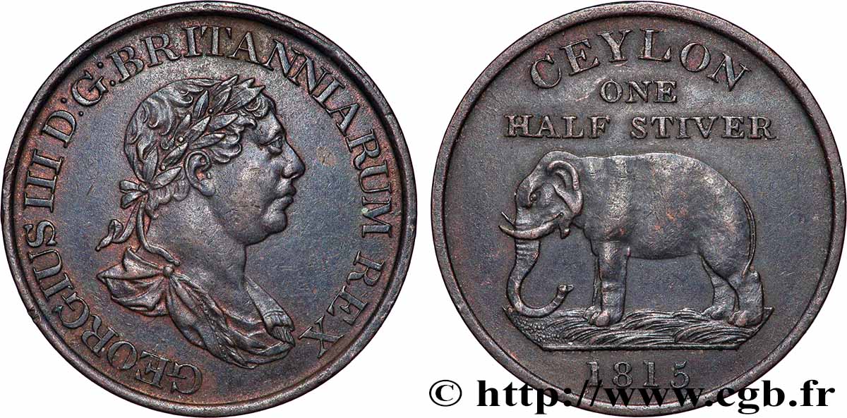 CEYLON 1/2 Stiver Georges III / éléphant 1815  AU 