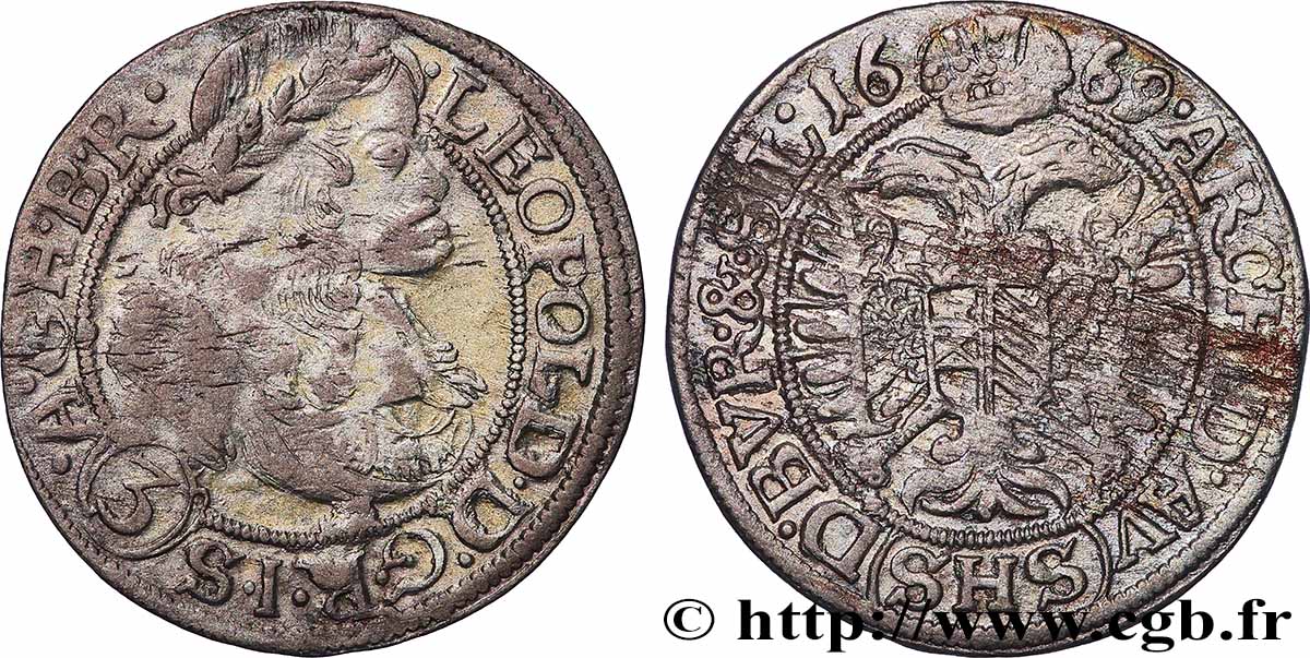 KINGDOM OF BOHEMIA - LEOPOLD I 3 Kreuzer Léopold Ier (Silésie) 1669 Breslau VF 