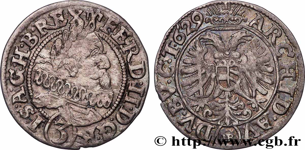 AUSTRIA - BOHEMIA - FERDINAND II OF HABSBURG 3 Kreuzer 1629 Glatz VF 