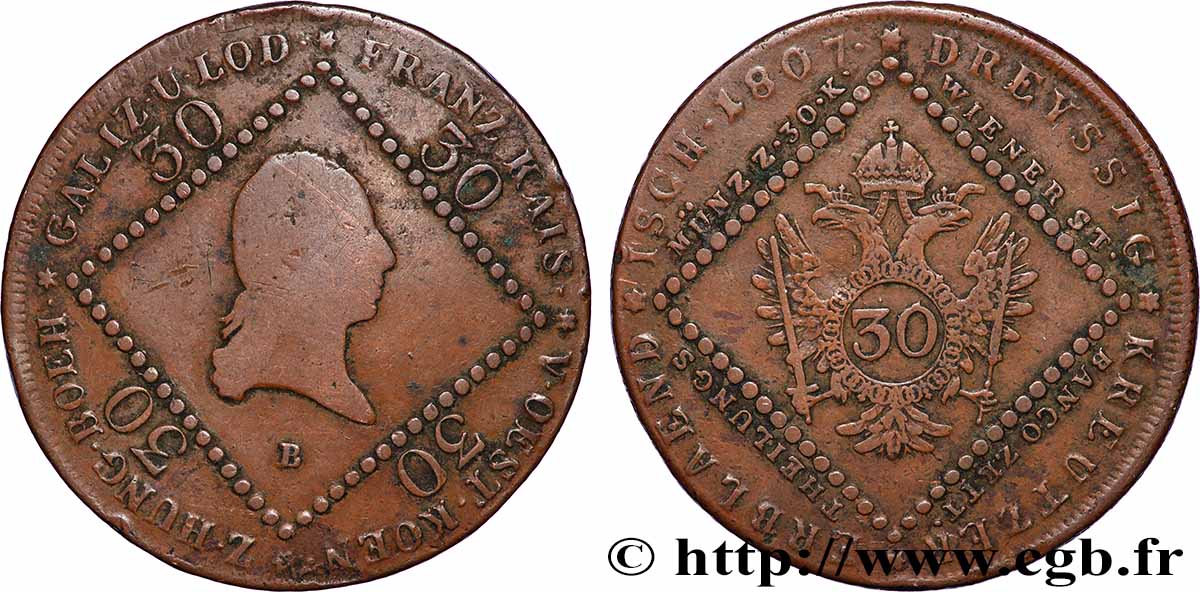 ÖSTERREICH 30 Kreuzer François Ier 1807 Kremnitz fSS 
