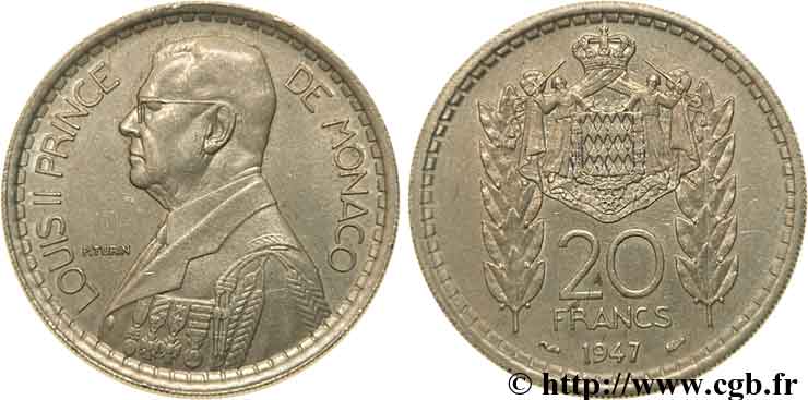 MONACO 20 Francs 1945 Paris EBC 
