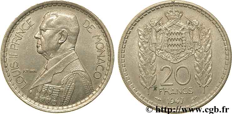 MONACO 20 Francs 1945 Paris AU 
