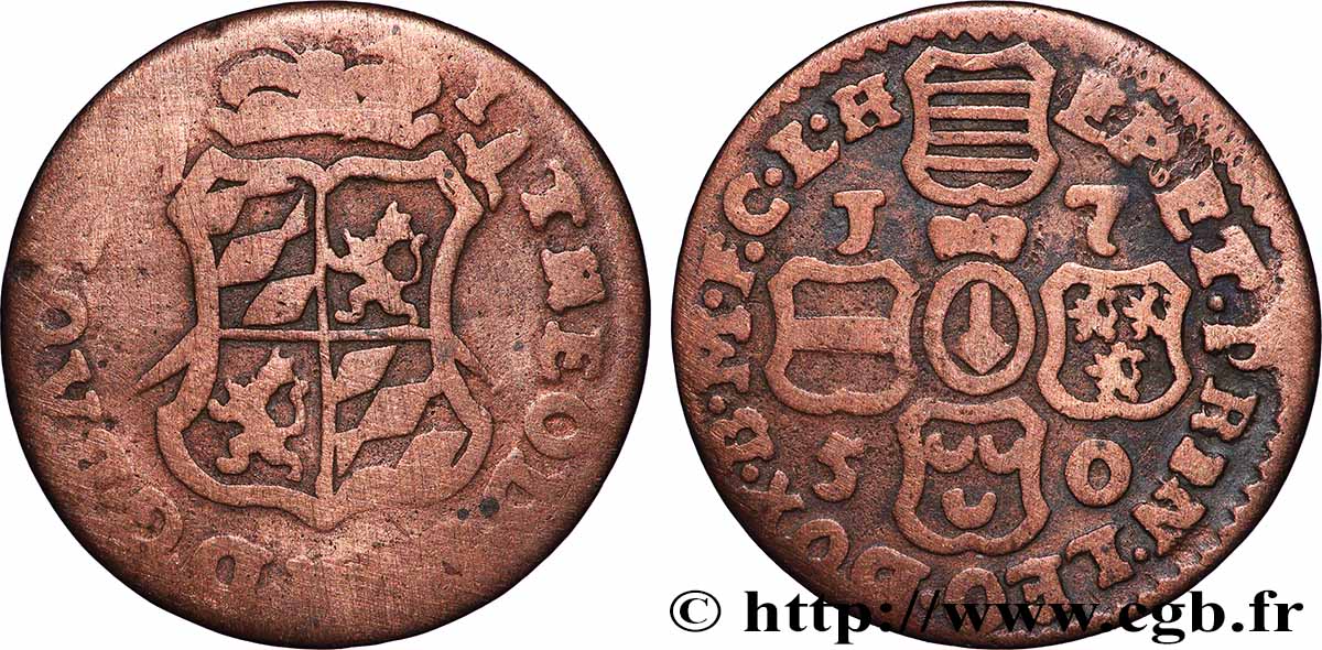 BELGIUM - PRINCE-BISHOPRIC OF LIÈGE 1 Liard Évéché de Liège frappe au nom de Jean-Théodore de Bavière 1750 Liège VF 