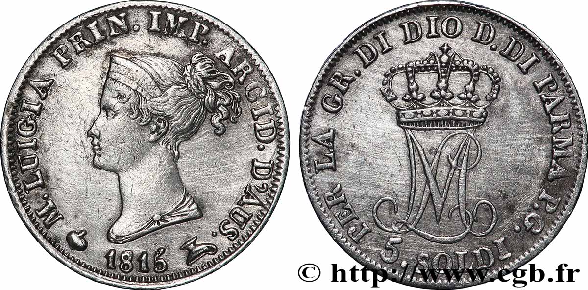 ITALY - PARMA AND PIACENZA 5 Soldi Marie-Louise 1815  Milan XF 