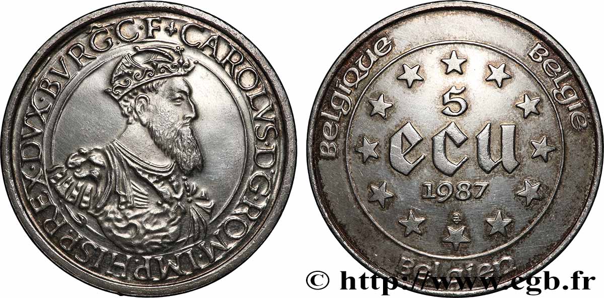 BELGIQUE 5 Ecu Proof Charles Quint 1987  SUP 