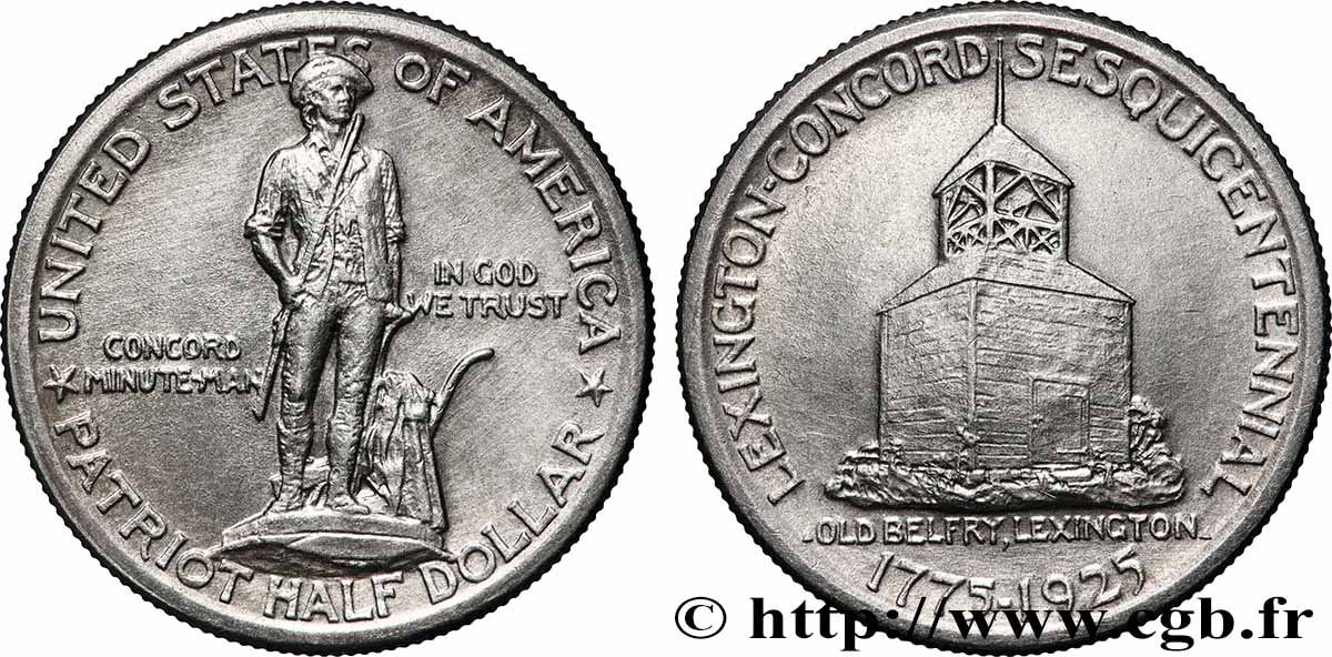 ÉTATS-UNIS D&nbsp;AMÉRIQUE 1/2 Dollar Bicentenaire des batailles de Lexington et Concord 1925 Philadelphie SUP+ 