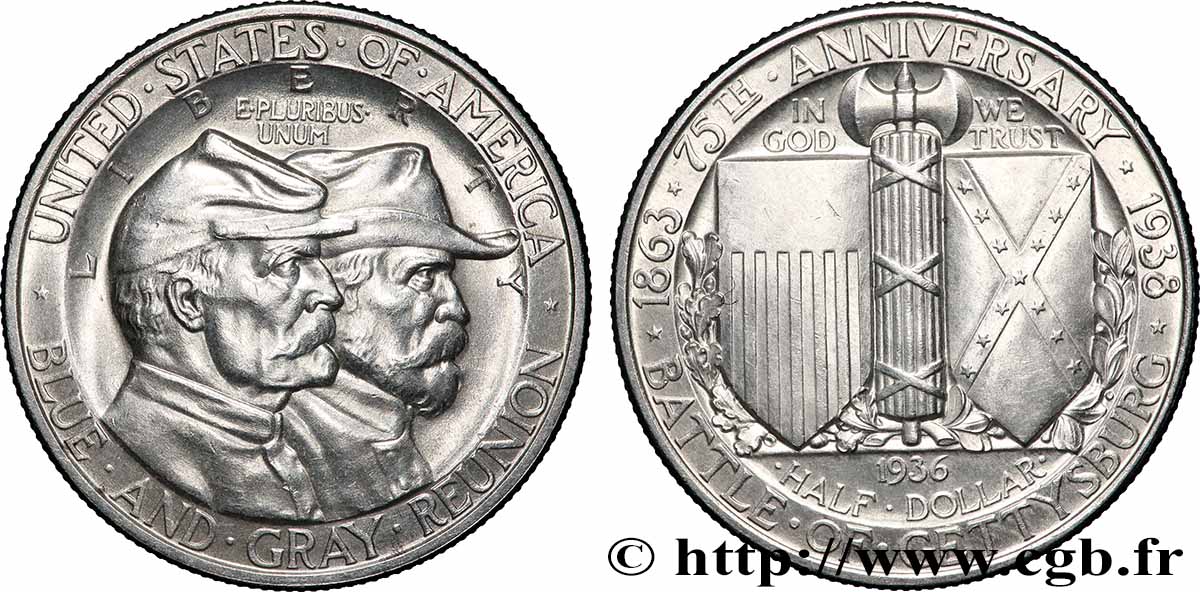 ÉTATS-UNIS D&nbsp;AMÉRIQUE 1/2 Dollar Bataille de Gettysburg 1936 Philadelphie SPL 