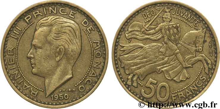 MONACO 50 Francs 1950 Paris XF 