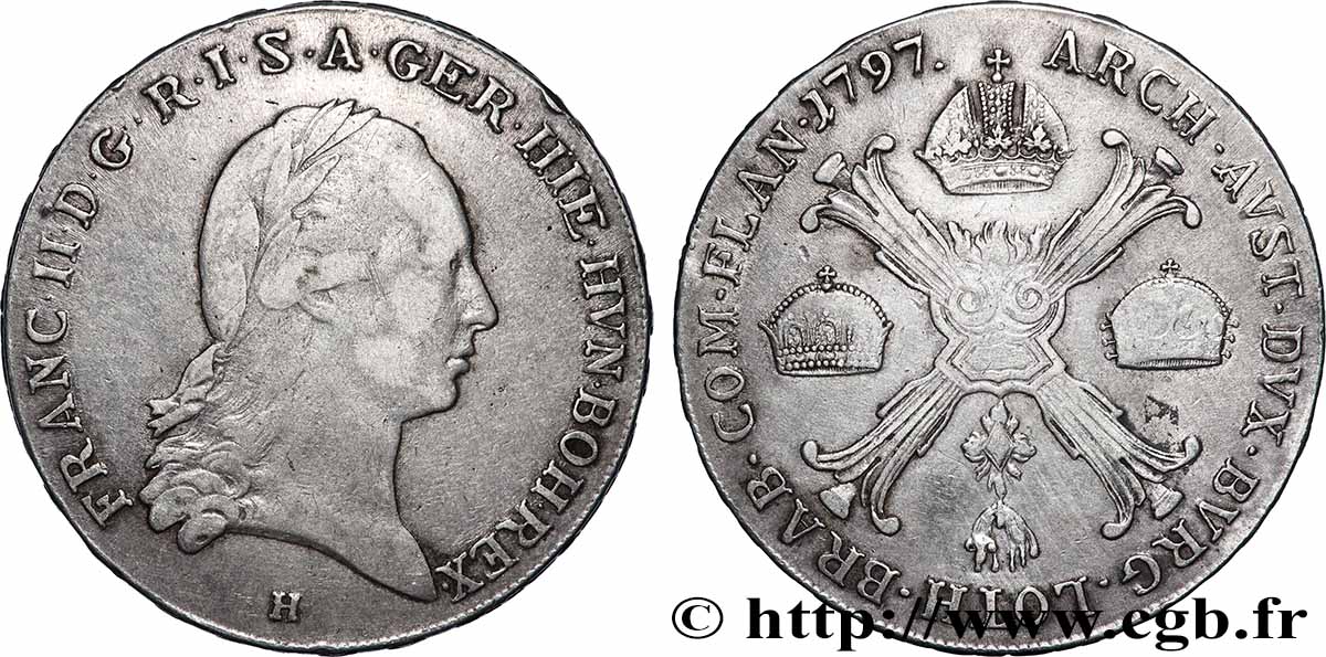 BELGIQUE - PAYS-BAS AUTRICHIENS 1 Kronenthaler François II 1797 Günzbourg TB+ 