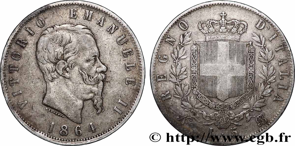 ITALIEN - ITALIEN KÖNIGREICH - VIKTOR EMANUEL II. 5 Lire  1864 Naples fSS 