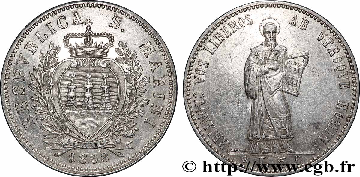 SAN MARINO 5 Lire 1898 Rome VZ 