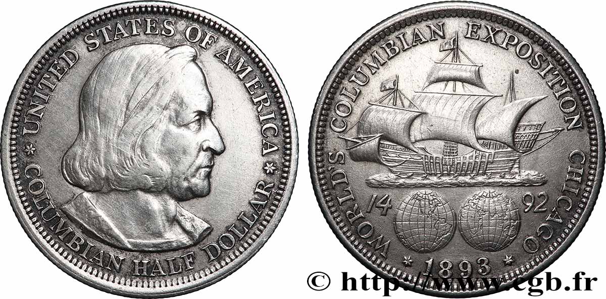 ÉTATS-UNIS D&nbsp;AMÉRIQUE 1/2 Dollar Exposition Colombienne de Chicago 1893 Philadelphie TTB+ 