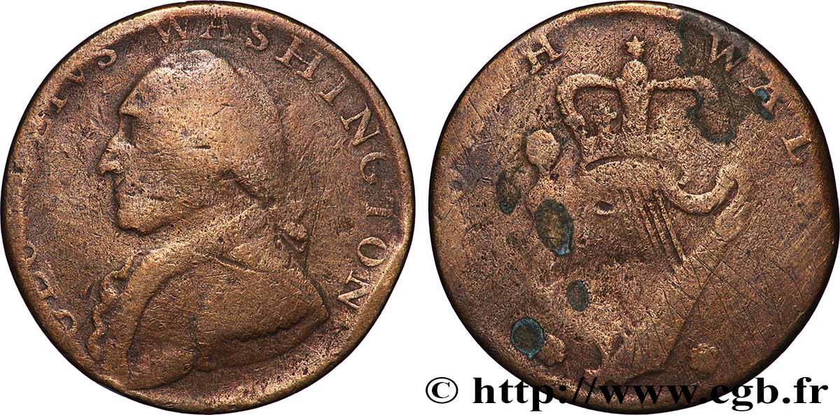 BRITISH TOKENS OR JETTONS 1/2 Penny Georges Washington (Irlande du Nord) (1792-1795)  F 