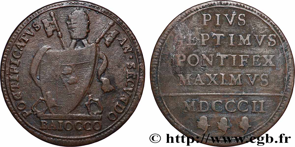 ITALIEN - KIRCHENSTAAT - PIUS VII. (Barnaba Chiaramonti) Baiocco 1802 Rome fSS 