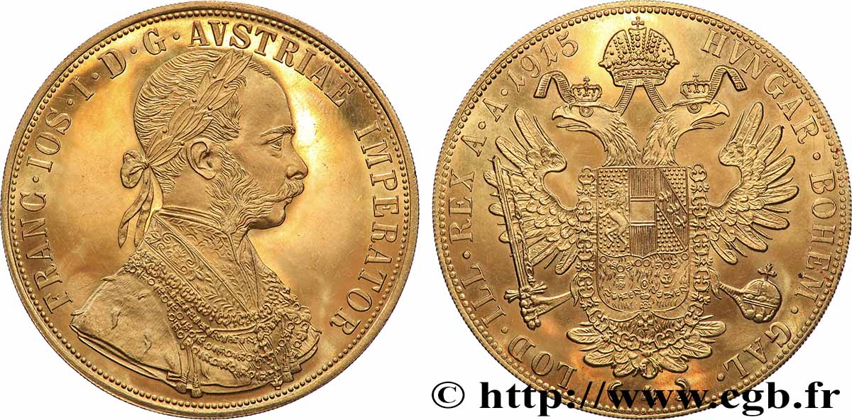 OR, PALLADIUM ET PLATINE INVESTISSEMENT 4 Ducats, refrappe moderne François Joseph  1915  SPL 
