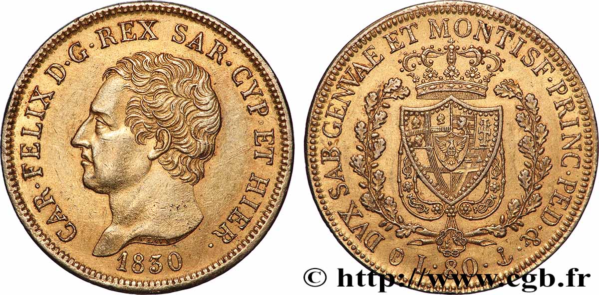 OR, PALLADIUM ET PLATINE INVESTISSEMENT 80 Lire  1830 Gênes TTB+ 