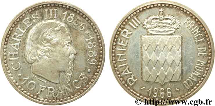 MONACO 10 Francs ESSAI 1966 Paris EBC 