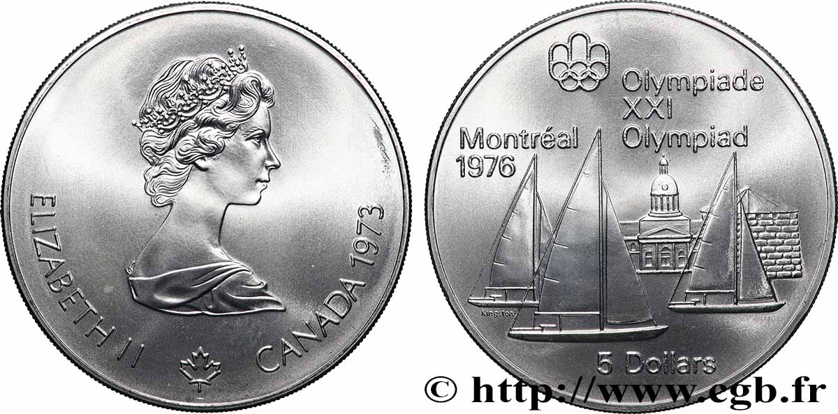 CANADA 5 Dollars JO Montréal 1976 voiliers 1973  SPL 