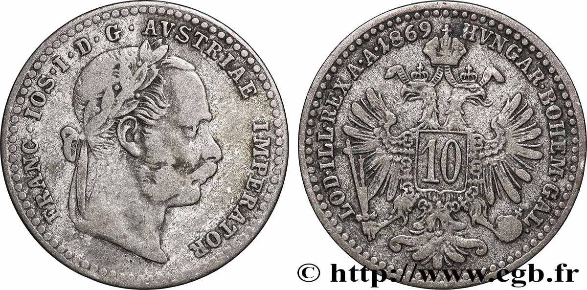 AUSTRIA 10 Kreuzer François-Joseph Ier 1869 Vienne q.BB 