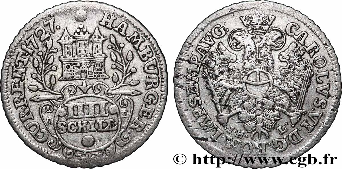 DEUTSCHLAND - HAMBURG FREIE STADT 4 Schilling armes de la ville  1727 Hambourg SS 
